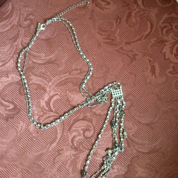 WHBM Silver and Rhinestone Tassel Long Tassel Necklace - Picture 5 of 11